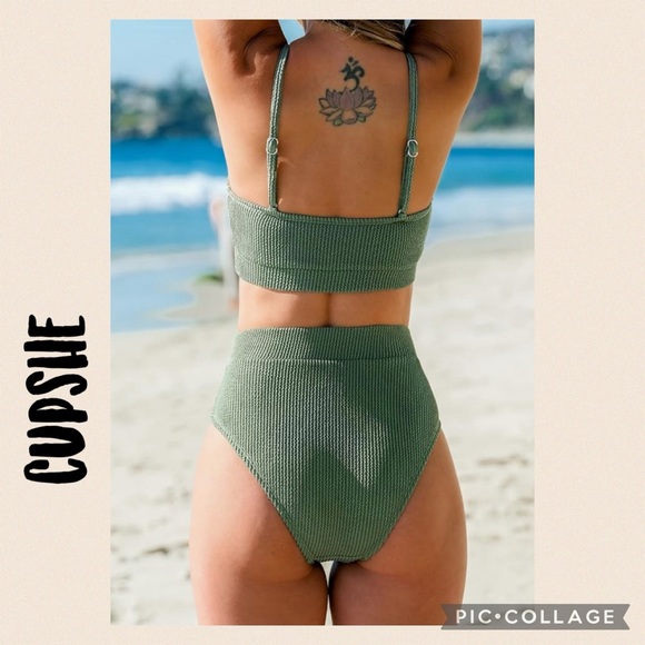 Cupshe Olive Ribbed Bikini Set - Picture 4 of 12